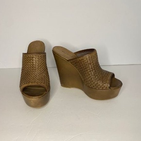 NWOT Fred Segal Feet Brown Woven Leather Platform Wedges Size 38 Made in Italy - Picture 1 of 7